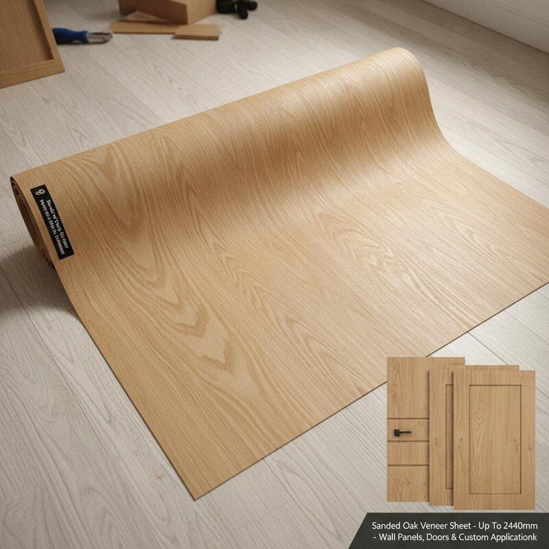 Sanded Oak Veneer Sheetlength Up To 2440mm Surface Finish Suitable for Wall Panels Doors and Custom Woodwork Applications